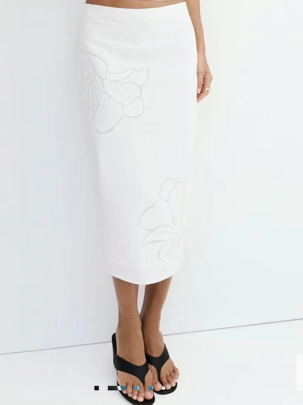 Mango White Midi Skirt with Floral Embroidery FLORAL EMBROIDERED LINEN SKIRT1368